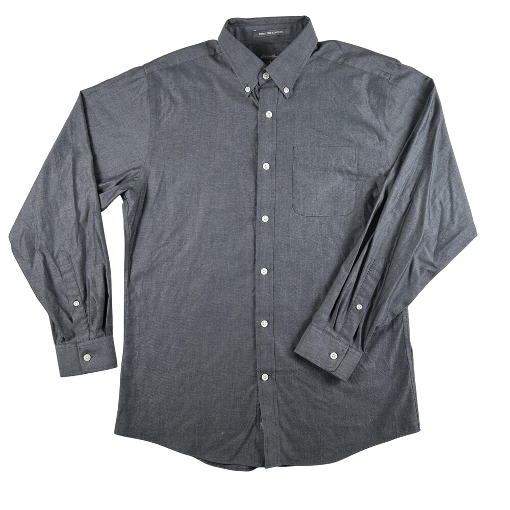 Eddie Bauer Shirt Mens Small Gray Solid Long Sleeve Wrinkle Free Button Front